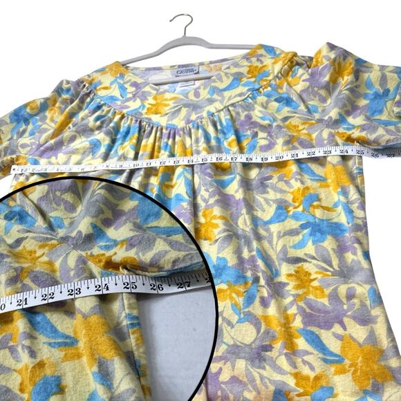 Cozee Corner Long Flannel Nightgown 1X Yellow Floral Maxi Granny Gown Cottage - Picture 7 of 13